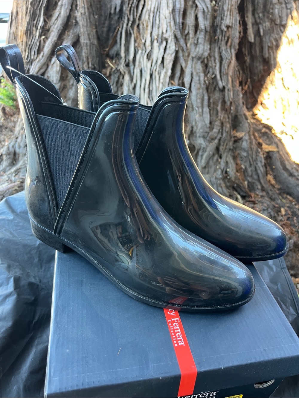 Henry Ferrera Black Gloss Chelsea Rain Boots